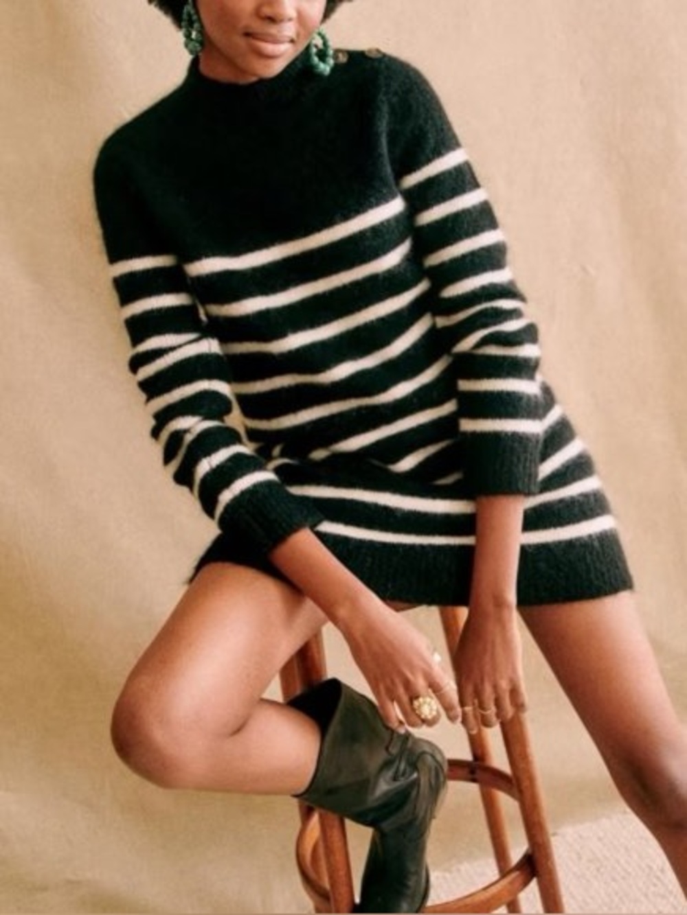 Sezane Polly Dress Noir / Ecru - Size L